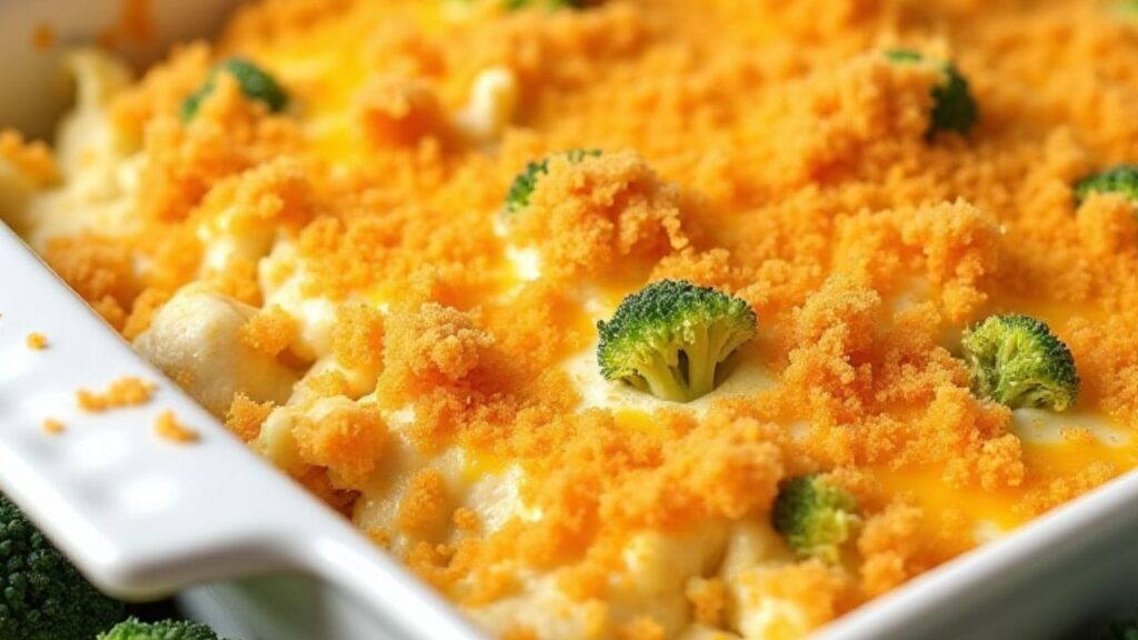 Cheesy Chicken Broccoli Casserole - A creamy, baked dish featuring leftover rotisserie chicken