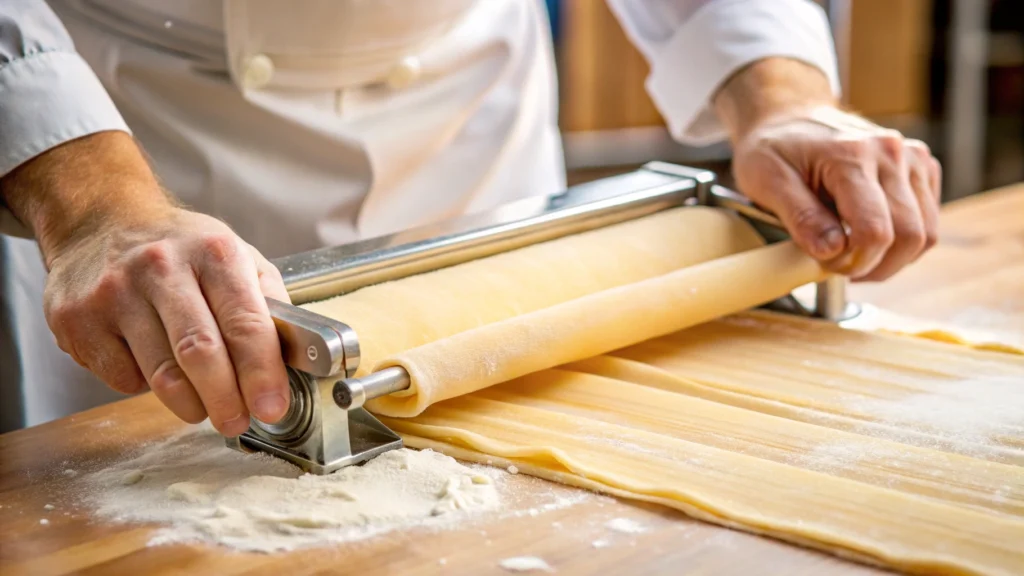 rolling homemade lasagna noodle